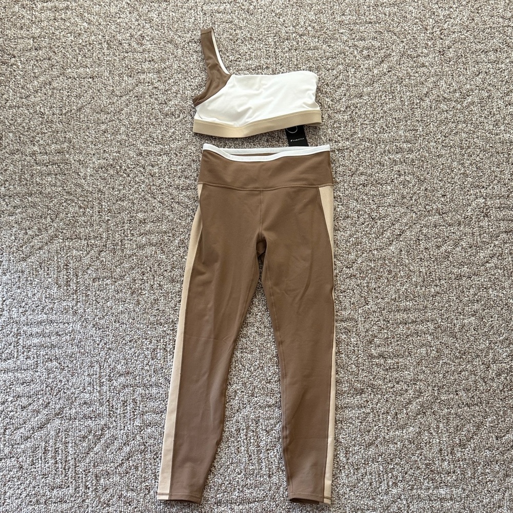 Fabletics Two-Tone Brown and Cream Leggings Set